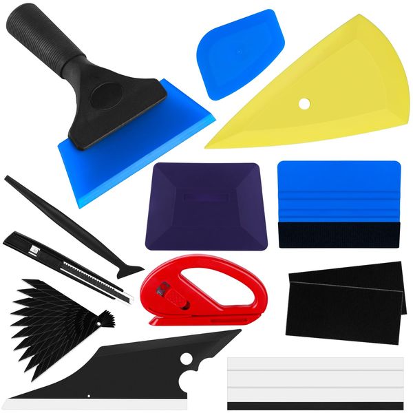 Arayker 12 Pcs Car Window Film Tint Tool Kit Vinyl Wrap Tool Vehicle Tint Tool Kit Glass Protective Film Installation Kit Automotive Window Tinting Kit