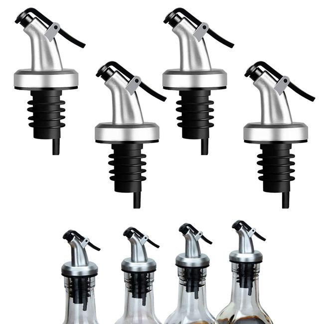 YFFSFDC Bottle Pourer Switch Cap with Lid Olive Oil Wine Liquor Cocktail Bottle Pourer for Bottle Pourer Quantitative Amount Stainless Steel Pourer Kitchen Utensils Set of 4 (Set of 4)