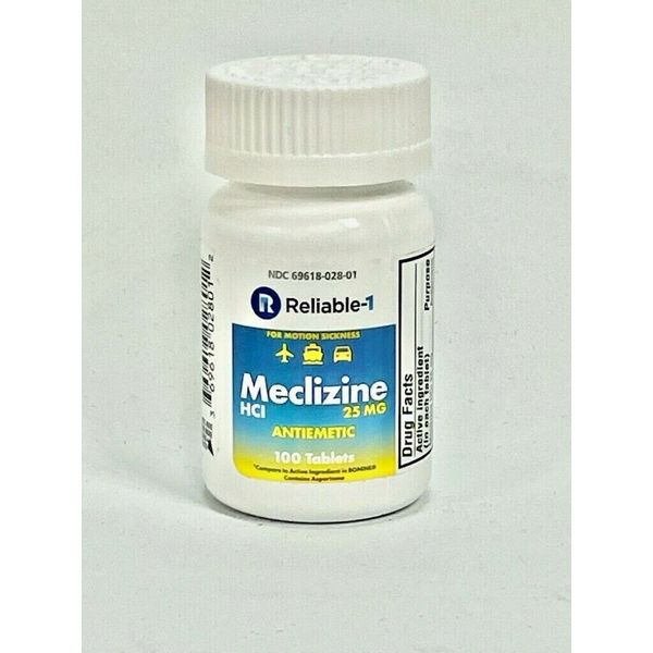 Meclizine HCL 25mg Tablets 100 ea (Compare to Bonine) Chewable Exp. April 2025