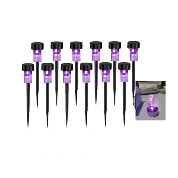 NEWOTE 12PCS Purple LED Outdoor Lights Plastics Garden Solar Powered Landscape Light Lamp for Patio Lawn Decoration