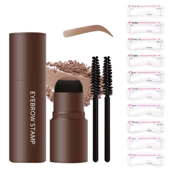 EONFAVE Wasserdicht Augenbrauenstempel, Augenbrauen Schablone Set, Eyebrown Stamp Kit mit 10 Wiederverwendbares Augenbrauen Schablonen Stempel, Lang Anhaltend Natürlich, Multifunktional(Hellbraun)