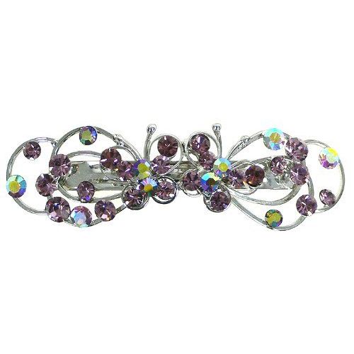 Crystal Butterfly Barrette Rhodium Plating French Clasp 5A86750-4purple