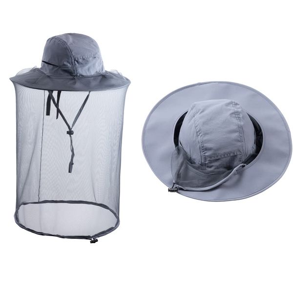 ZffXH Mosquito Hats with Netting, Dark Grey Mesh Ventilated Bee Keepers Hat with Net, Midge Head Net Hat, Fly Net Hat, Mosquito Head Net Face Mesh, Sun Hat with Mosquito Net, Anti Insect Safari Hat