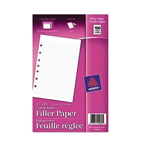 Avery Mini Binder Filler Paper, 5-1/2 x 8-1/2, 7-Hole Punch, College Rule, 100 Sheets, Pack of 6