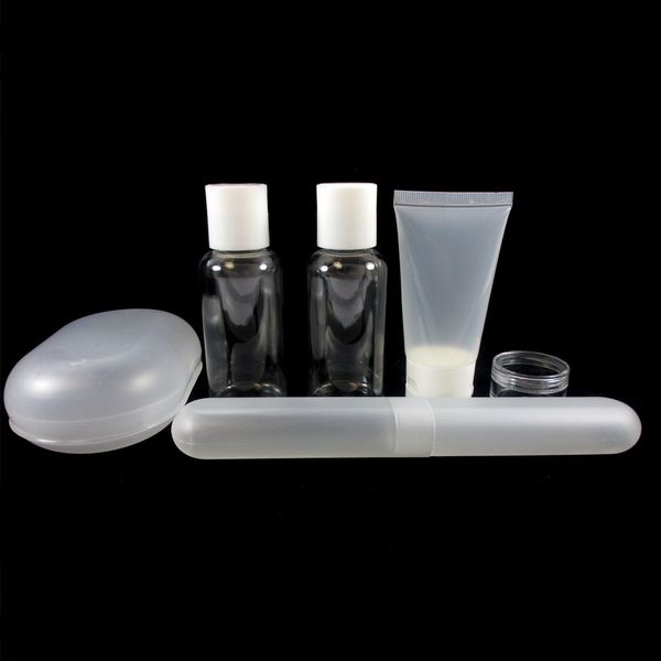 6 Pc Travel Kit Bottles Container Toothbrush Soap Cream Squeeze Pouch