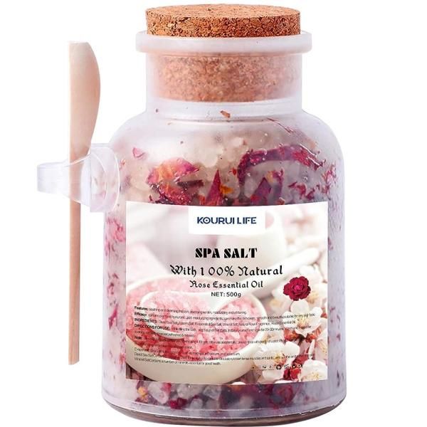 KOURUILIFE Bath Salt with Rose Petals 500g, Epsom 100% Natural Aromatherapy and Relaxation 366041