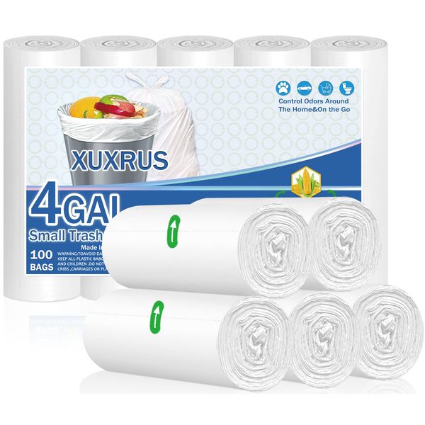 XUXRUS Bin Liners 15 Liter Small White Bin Bags 100 Count Garbage Bags Pedal Trash Bags for Bathroom Office,White Fits 15l 16l 17l 18l 20l Liter Bins Can