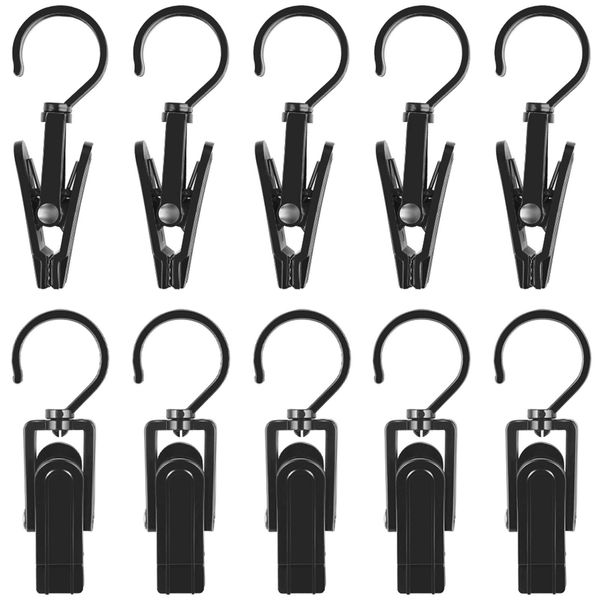 Aipaide 20PCS Laundry Hooks Clip Portable Anti-slip Plastic Hangers Clips with 360 Degree Swivel Hook for Clothes Curtain Bath Towel Hat Sheets Coat(Black)