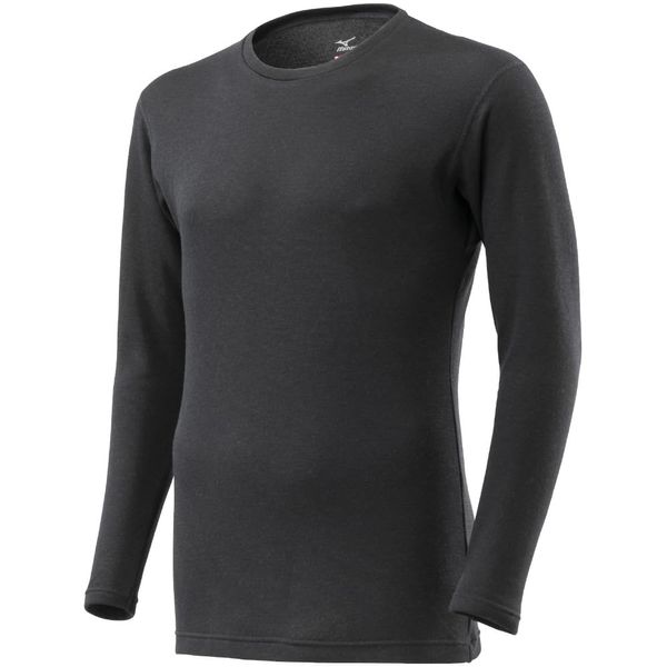 Mizuno C2JAA641 Men's Thermal Inner, Breath Thermo Underwear, Thick, For Active Crew Neck, Long Sleeve Shirt, Black