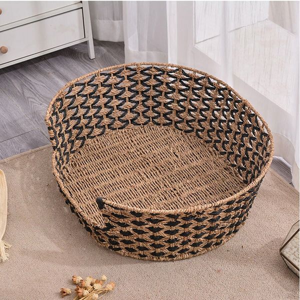 2PC Braided Pet Bed Set: Cat/Dog Basket, Cozy Puppy Couch, Small Animal Cot