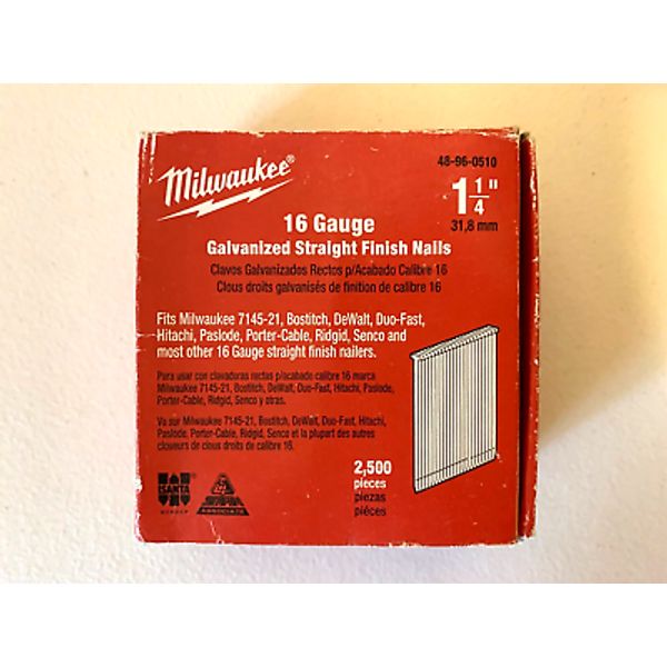Milwaukee Galvanized Straight Finish Nails 16 Gauge 1 1/4"