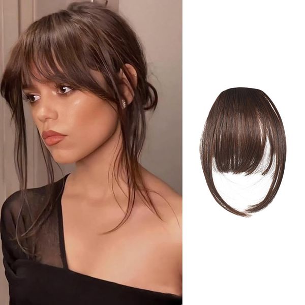 FFWTPY Haarschmuck Bangs Clip Remy Echthaar Fringe mit Schläfen One Piece Haarteil Extensions Natürliche Bang with Tempel Haarteile Haarverlängerung für Frauen (Braun)