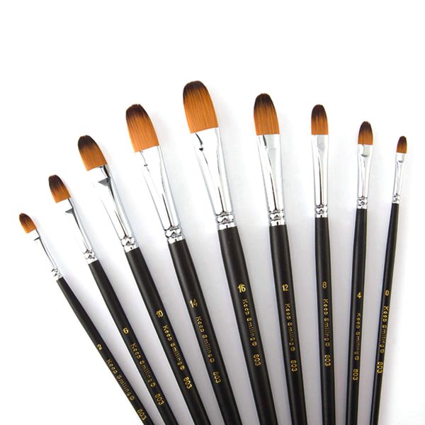 ONE HAPPY CHOICE 9pcs Long Handle Artist Paint Brush Set Filbert (Long Handle)