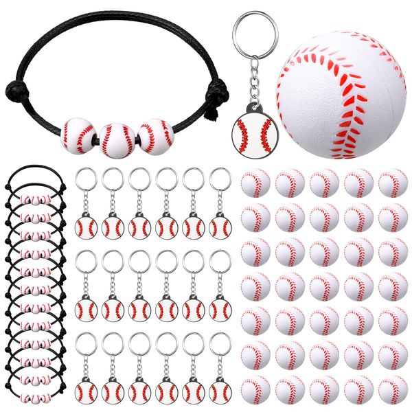 Nosiny 108 Pcs Baseball Party Favors Bulk 36 Pcs Baseball Keychain Gifts 36 Pcs Baseball Stress Balls 36 Pcs Baseball Charm Bracelets for Team Birthday Party Supplies(Baseball)