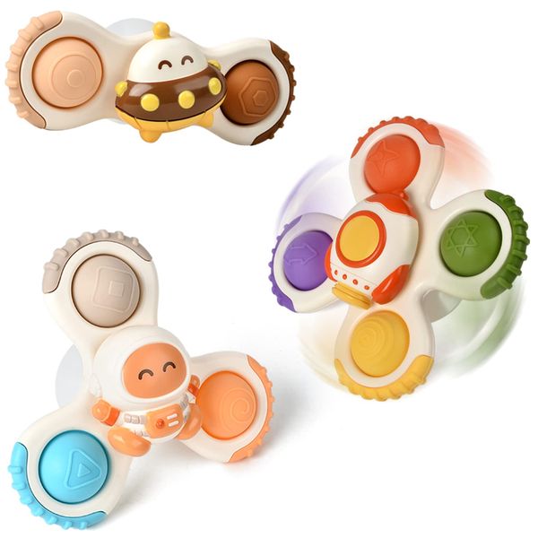 3PCS Pop up Suction Cup Spinner Toys for 1 Year Old Boy Girl|Novelty Spinning Tops Toddler Toys Age 1-2|Sensory Baby Bath Toys for Toddlers 1-3|6 12 18 Months Boy Birthday Gift for Infant