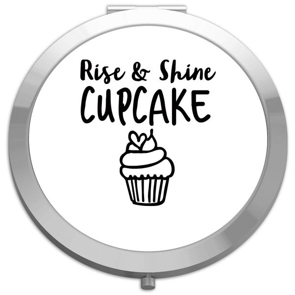Rise And Shine Cupcake [CMSUM] folding compact pocket mirror - silver round circle shape