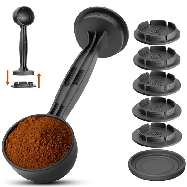 Koffee Zen Espresso Scoop with Tamper, 5 Espresso Tamper Sizes Included (49mm - 58mm), Coffee Scoop Measuring Spoon (1 & 2 tbsp), Replacement Tamper for Espresso Machine Delonghi, Breville, & Others