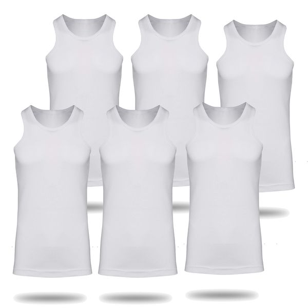 Kendindza Men's Basic Fine Rib Undershirt Classic Black Pack of 6, White
