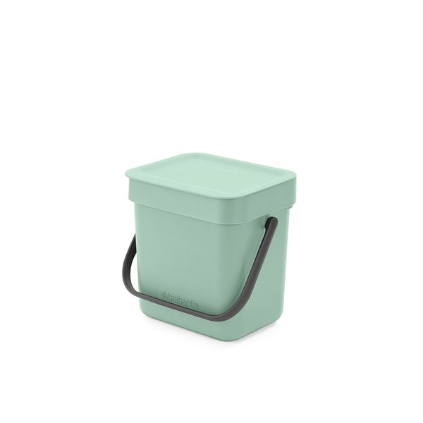 Brabantia - Sort & Go Waste Bin 3L - Small Recycling Bin - Stay Open Lid - Carry Handle - Easy to Clean - for Worktop or Under Kitchen Counter - Food Waste Caddy - Jade Green - 19 x 14 x 18 cm