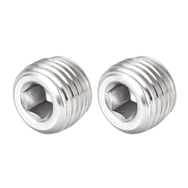 uxcell Hex Countersunk Plug Stainless Steel Pipe Fitting NPT Male Thread Socket Pipe Adapter Connector 1/4NPT, 2pcs