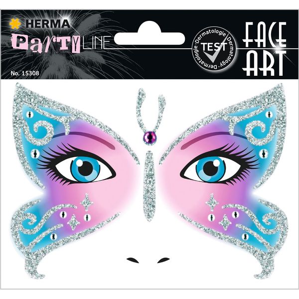 HERMA 15308 Face Art Sticker Schmetterling, dermatologisch getestet, ablösbare Glitzer Gesicht Aufkleber, temporäre Tattoos für Karneval Fasching Halloween Festival Kinder Geburtstag, silber pink rosa