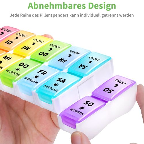 Opret German Pill Box, 7 Days, 2 Compartments, Morning Evening, Removable Pill Box, Pill Box, Medicine Box, 7 Days Pill Box, Weekly Pill Box, 14 Compartments