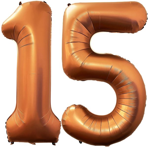 Number 15 Orange Balloons 40 Inch Giant Orange 15 Number Foil Helium Balloons for 15th Orange Birthday Party Supplies 51st Anniversary Events Decorations