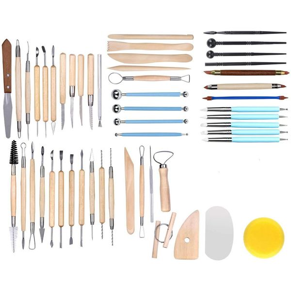 51pc Pottery Clay Sculpting Tools, Pottery Carving Tool Complete Universal Pottery Tool Kit Detailing Clay Tool Craft Set for Sculpting Molding Clay Ceramics Sculpture Carving Design