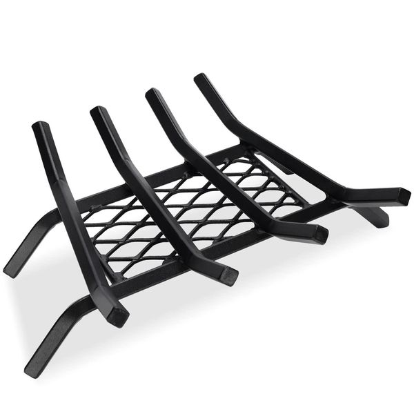 G GOOD GAIN Fireplace Grate with Ember Retainer, 15.5" Heavy Duty Cast Iron I...