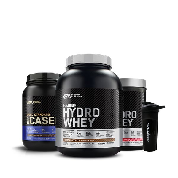 [+Shaker] ON Platinum HydroWhey 800g Strawberry + ON Gold Standard Casein 850g Choco + ON Platinum HydroWhey 1.64kg Choco