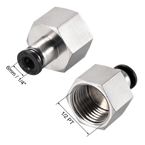 uxcell Push In Plug Tube Fitting Adapter Straight Pneumatic Connector Pipe Fitting 6mm Tube Outer Diameter x 1/2PT Female 2pcs