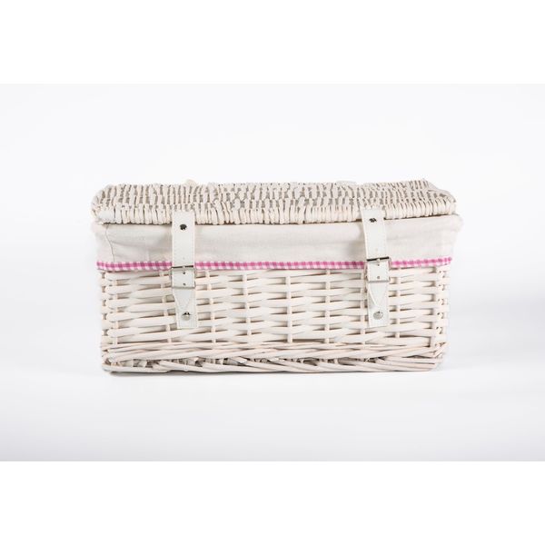 Wicker Storage Hamper with Lid with Liner Gift Hamper Wicker Basket Storage (White, Small)
