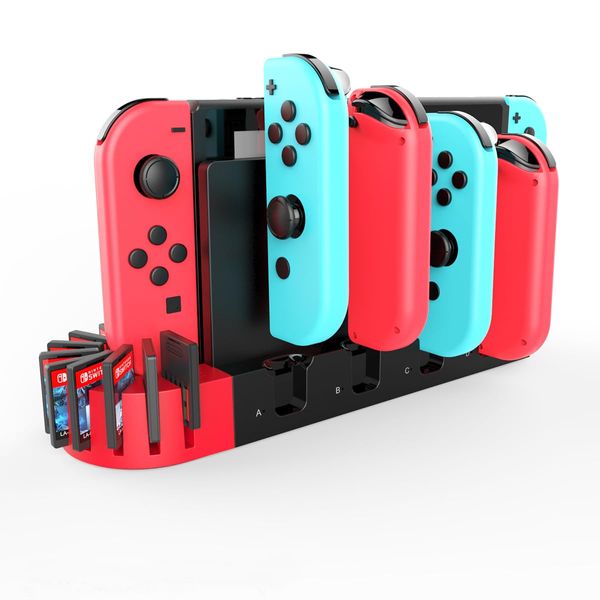 Switch Controller Charger for Nintendo Switch/Switch OLED Model, Switch Charging Dock with 9 Game Card Slots Storage for Nintendo Switch for Joycon, 4 for Joy-Con Charger Stand with LED Indicator