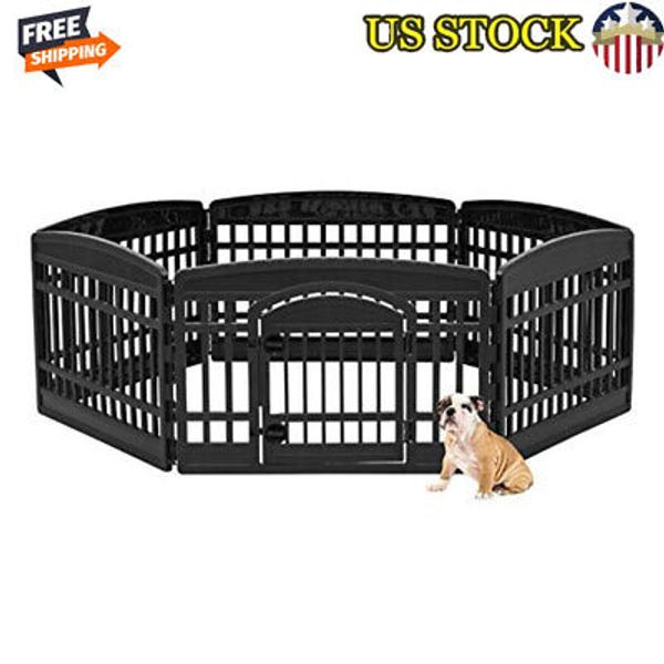 6-Panel Pet Playpen W/ Door Easy Assemble Durable Non-Skid Feet Black 60x60x24