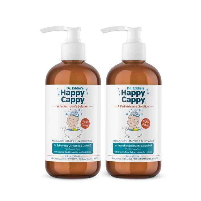 Happy Cappy Anti-Dandruff Shampoo, Anti-Seborrheic Dermatitis Shampoo, with Pyrithione Zinc 0.95%, Safe For Use on Face and Body, Fragrance and Dye Free, 8 Fl Oz (Pack of 2)