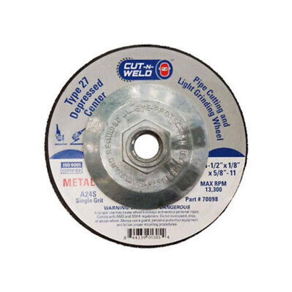 Cut N Weld Type 27 Depressed Center Pipe Cutting Grinding Wheel 4.5" x 1/8"