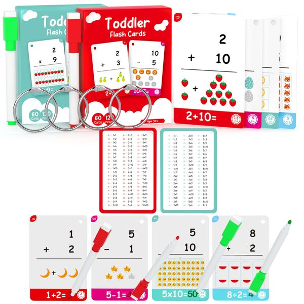 60 Cards, 120 Pictures Educational Flash Cards for Toddlers 1,2,3,4,5,6 Years, Preschool Kindergarten Toddler Learning Toys, Learning Educational Toys (Add Sub MUL Div Flash Cards)