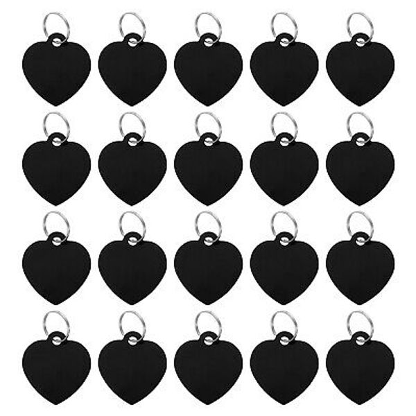 Pet ID Tags, Engraving Tags, Heart-Shape Dog ID Tag, Black Blank Tags, 20pcs