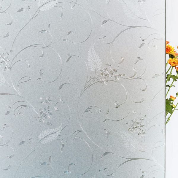 Mikomer Privacy Window Film Etched Flowers Static Cling Glass Door Film, Non Adhesive Heat Control Anti UV Window Cling for Office and Home Decoration,17.5 inches by 78.7 inches