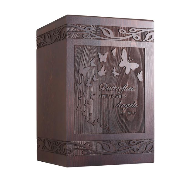 Cremation Urns for Human Ashes Adult Male Female, Wooden Carved Butterfly Urns Box and Casket for Ashes Men Women Child, Pets Cat Dog Urn, Burial Funeral Memorial Urns for Ashes, Holds 222 Cubic Inch