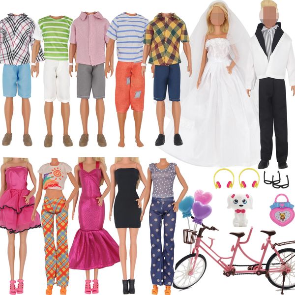 EuTengHao 30Pcs Doll Clothes and Accessories for 12 inch Boy and Girl Doll Includes 12 Set Wear Clothes Jeans and Wedding Dresses Tandem Bike Glasses Dog Bag and Colorful Balloons for 12 Inch Dolls