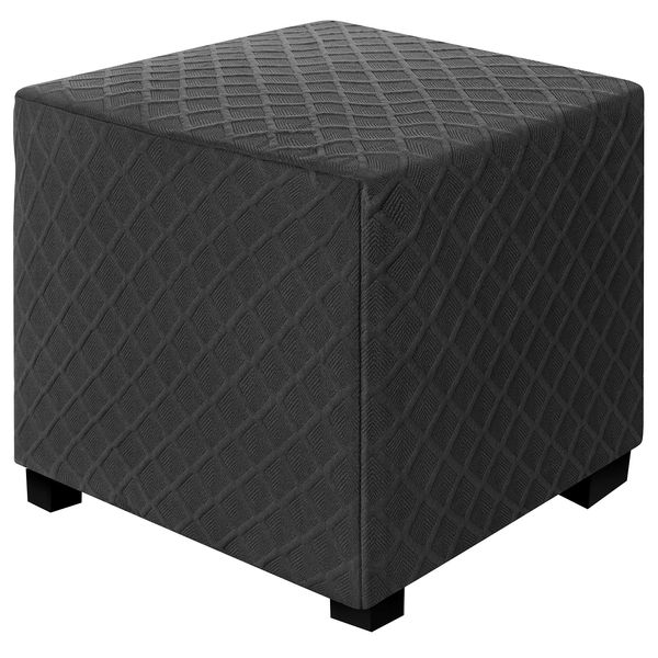 DUJUIKE Ottoman Cover Square Ottoman Slipcover Storage Ottoman Protector Cover for Footrest Foot Stool Furniture Stretch Rhombus Jacquard (Black, Small)