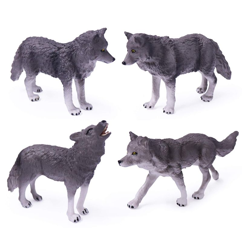 UANDME 4pcs Wolf Toy Figurines Set Wolf Animal Figures Grey Wolf Family ...