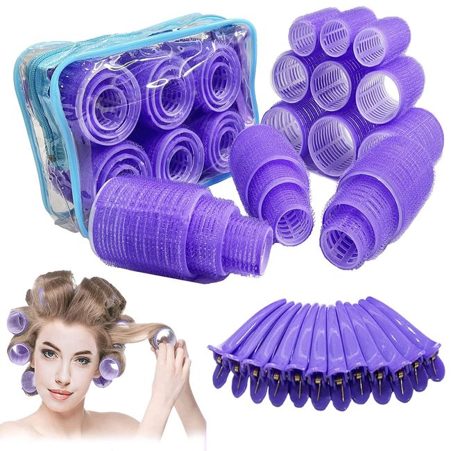 Hair Curlers Rollers Set, 30pcs 3 Sizes Self Grip Holding Hair Rollers Curlers for Long Medium Short Thick Fine Thin Hair Bangs Volume (6xLARGE+6x MEDIUM+6x SMALL+12x Clips,Travel Bag Packag)