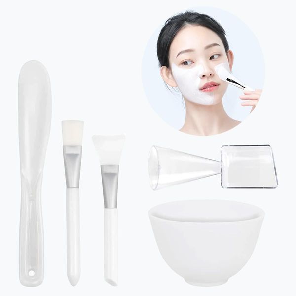 Rowcay DIY Mask Mixing Bowl Set, Silicone Mask Mixing Toolkit, contains 5 pieces of mask bowls, mask brushes, bowl stick spatula, mask applicator, measuring cup. Great beauty tools for home salon.