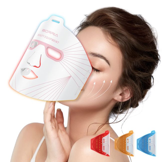 IBORRIA LED-Gesichtsmaske mit Rotlichttherapie, Led Maske Lichttherapie für Gesicht und Haut, 3-Farben-LED mit Nahinfrarotlicht, Pflegegerät für alle Hauttypen, zu Hause (Weiß), für Anti-aging,Falten