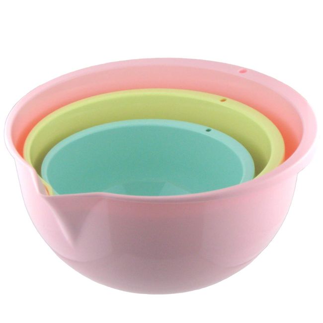 Nagao Ball Antibacterial Heat Resistant Single Mouth Bowl Set, 6.3 inches (16 cm), 7.9 inches (20 cm), 9.4 inches (24 cm), Multicolored with Graduations, Made in Japan