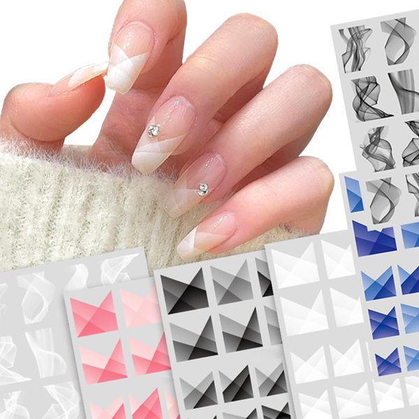 Penubuy 6 Blatt Französische Nagelsticker Maniküre Dekorationen，Selbstklebend Nagelaufkleber，Dekoration Nageldesign Zubehör，Nail Art Sticker Aufkleber für Frauen/Mädchen