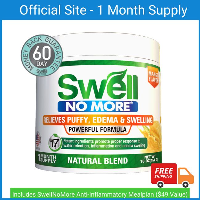 1 Pack - New! SwellNoMore Peach Mango Natural Powder Blend! Dissolves In Water!