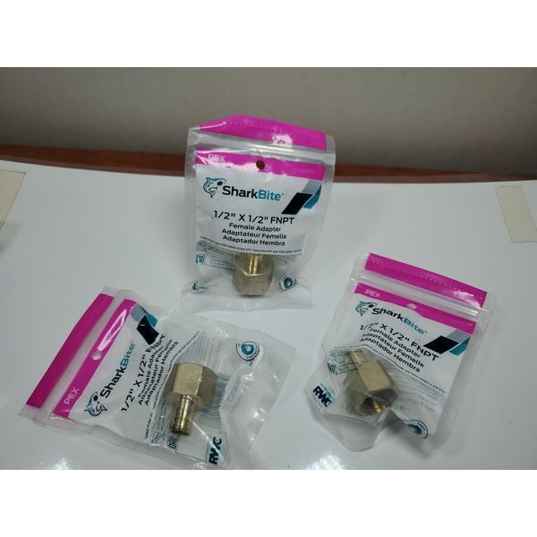 3 PACK SharkBite Pex Inserts Threaded Female Adapter Brass 1/2" x 1/2" UC072LFA